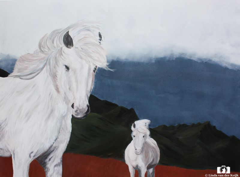 Tveir Hestur Acryl on Canvas 120 x 90